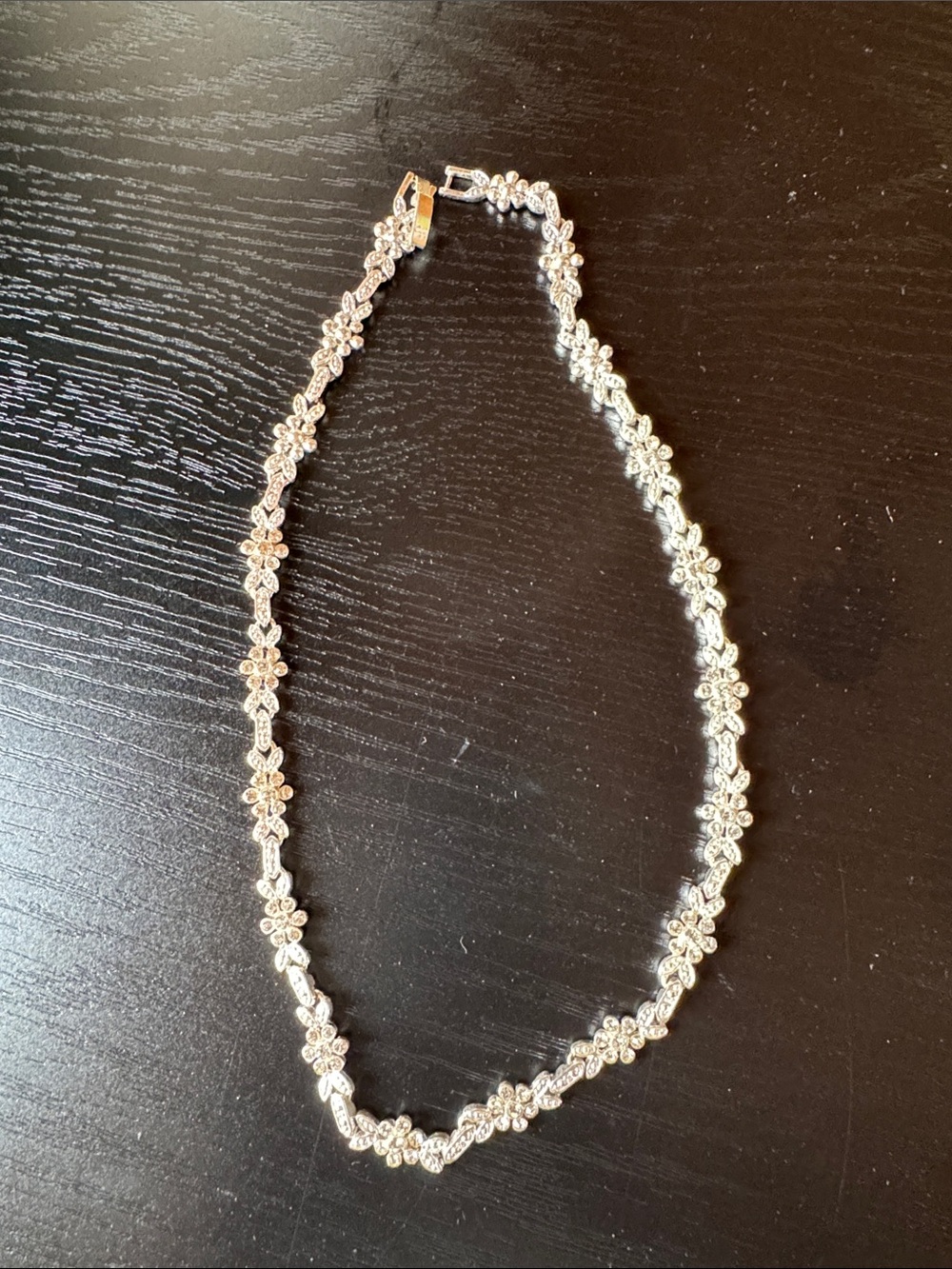 Delicate Floral Crystal Necklace - Silver Tone